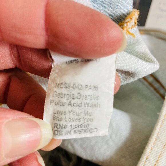 Show me your Mumu Blue Georgia Overall Shorts Small Polar Acid Wash Distressed - Picture 5 of 11